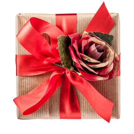 Topview Red Rose Bow Gift Box Isolatedの写真素材