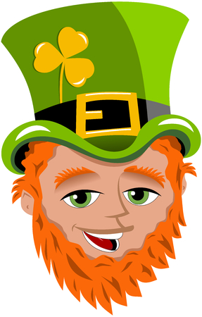 St. Patrick or Saint Patrick s face with tophat and golden shamrock isolatedのイラスト素材