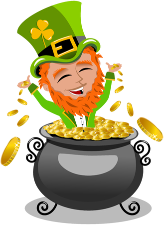 St. Patrick exulting inside pot of gold isolatedのイラスト素材
