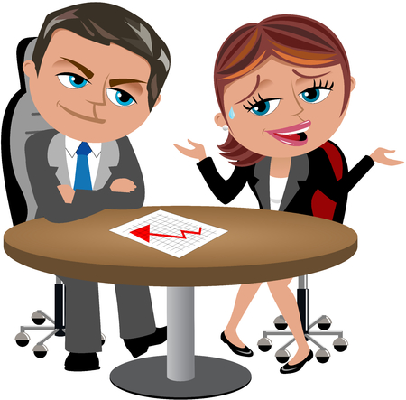 Businesswoman or saleswoman reporting bad result to her boss isolatedのイラスト素材
