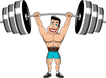 Man Weightlifter lifting heavy weights above head isolatedのイラスト素材