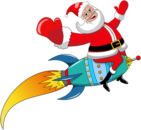 Santa Claus flying on rocket isolatedのイラスト素材