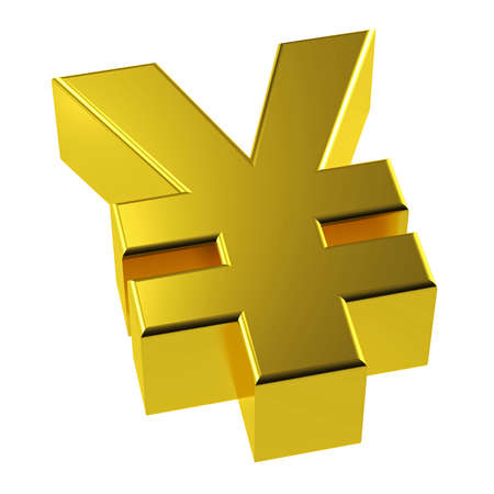 3d illustration featuring gold Yen symbol isolatedの写真素材