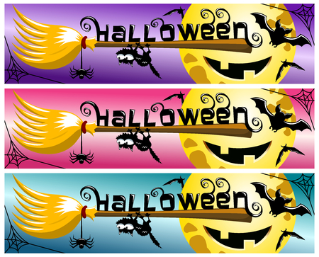 Horizontal Halloween banner collection featuring broom stickのイラスト素材