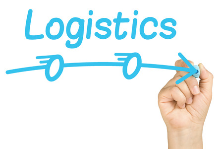 logistics hand writing on a clear glass whiteboard isolatedの写真素材