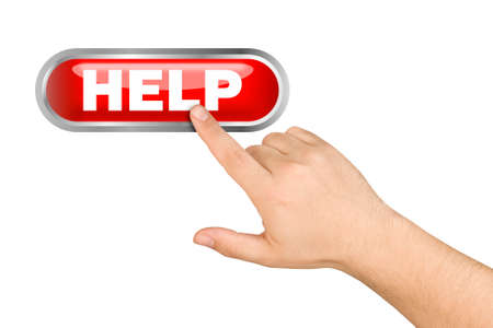 Hand pushing help button isolated