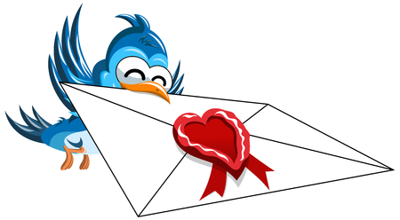 Happy cartoon bird delivering love letter isolatedのイラスト素材