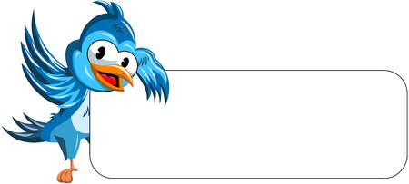 Cartoon Bird next to blank Banner isolatedのイラスト素材