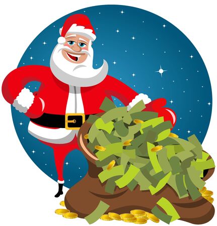 Santa Claus delivering sack of money isolatedのイラスト素材