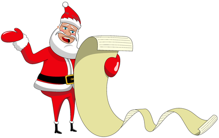 Complaining cartoon Santa Claus reading wishing list long isolatedのイラスト素材