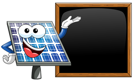 Happy Cartoon solar panel presenting at blank blackboard isolatedのイラスト素材