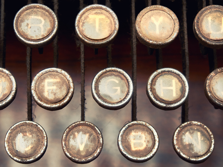 Close up of keys of old typewriter covered with dustの写真素材