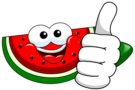 Cartoon watermelon big thumb up isolated on whiteのイラスト素材