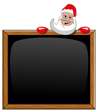 Santa claus peeping behind blank blackboard isolated on whiteのイラスト素材