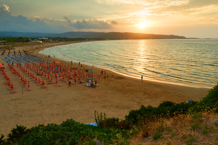 Vieste, Italy - August 2016: Sunset or dusk on the bayのeditorial素材