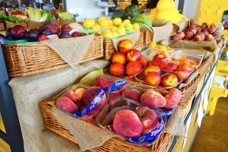 Genova, Italy - June 2016: Close up of stand at grocery storeのeditorial素材