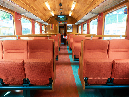 Interior shot of empty railway car or wagon trainのeditorial素材