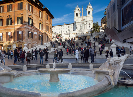 Rome, Italy - Jan 2017: The Spanish Steps and barcaccia fountain in Piazza di Spagnaのeditorial素材