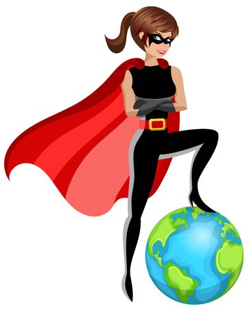 Superhero woman controlling concept earth planet isolated on whiteのイラスト素材