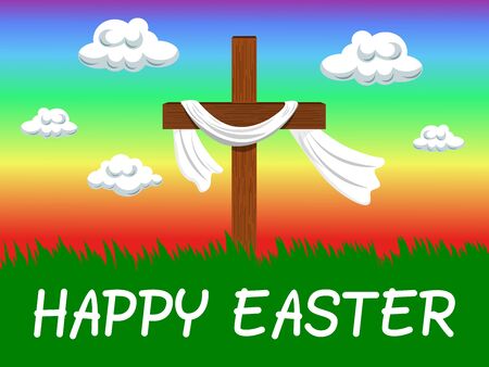 Happy Easter background with christian cross in the windのイラスト素材