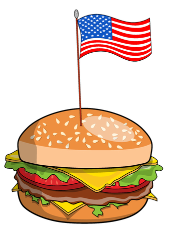 Hamburger with american usa flag on the top isolatedのイラスト素材