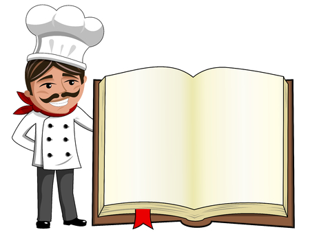 Chef presenting blank cook book isolated on whiteのイラスト素材