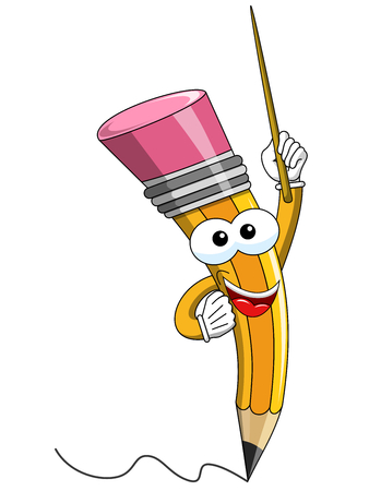 Pencil Mascot cartoon holding stick teaching isolatedのイラスト素材