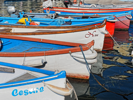 Lazise, Italy: august 2016: Boats at harbour of Garda lakeのeditorial素材