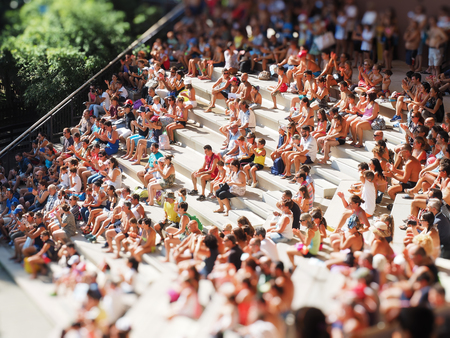 Torvaianica, Italy - August 2016: people attending acquatic show toy effect