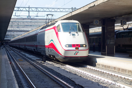 Rome, Italy - March 2015: Train stops at Roma Termini railway stationのeditorial素材