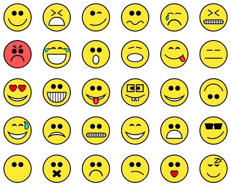 Emoticons flat collection cartoon isolated on whiteのイラスト素材