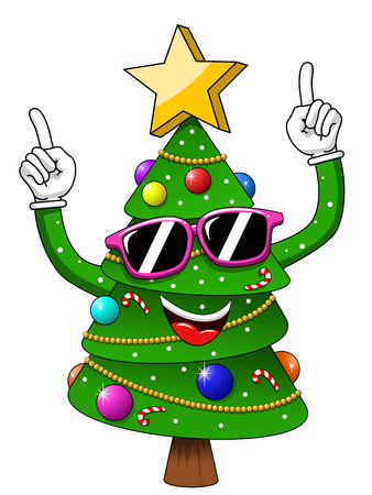 Xmas or christmas tree mascot character sunglasses party isolatedのイラスト素材
