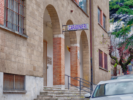 Orvieto, Italy - Dec 2017: Sign board CARABINIERI station in italy policeのeditorial素材