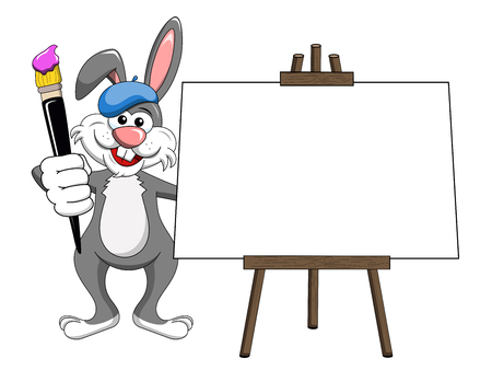 bunny or rabbit painter brush and palette blank canvas isolated on whiteのイラスト素材