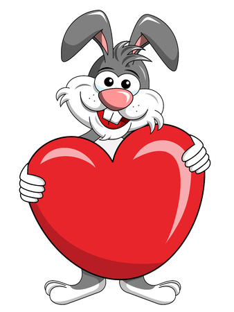 cute bunny or rabbit holding big heart isolated on whiteのイラスト素材