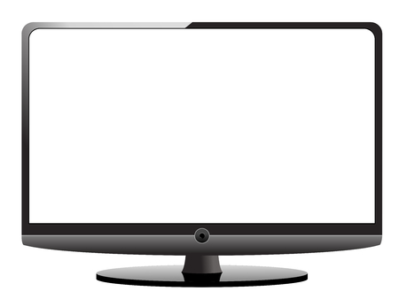 Modern technology flat Tv or television with stand and blank screen isolated on whiteのイラスト素材