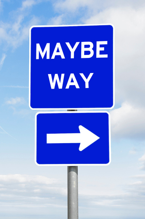 Maybe way direction signpost against skyの写真素材