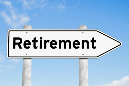 Retirement signpost direction blue skyの写真素材