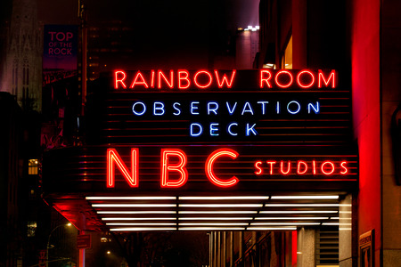 New York City, USA - April 2018: NBC Studios neon at night in Manhattanのeditorial素材
