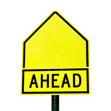 Yellow Ahead Sign road copy space isolatedの写真素材