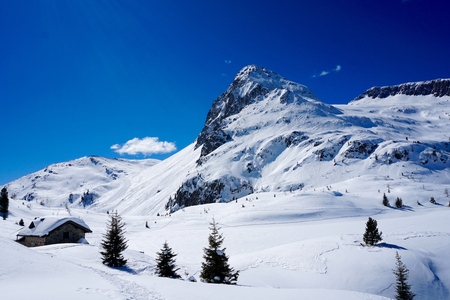 Snow Peak Mountain Landscape sun at winterの写真素材