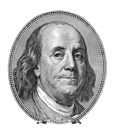 Franklyn Benjamin portrait from one hundred dollar bill isolatedの写真素材