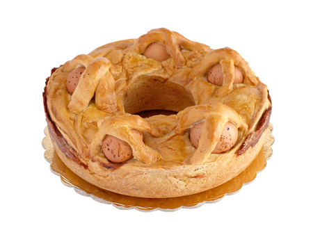 Neapolitan Stuffed Easter Bread Casatiello Isolatedの写真素材
