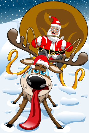 Angry Santa Claus Christmas Sleigh Exhausted Reindeerのイラスト素材