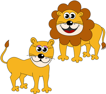 Cartoon male and female lions isolatedのイラスト素材