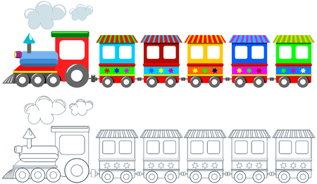 Printable coloring page for children featuring colorful train isolatedのイラスト素材