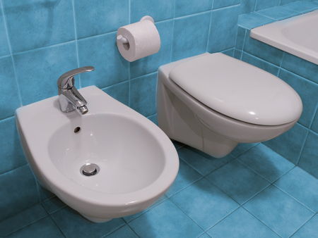Bathroom with toilet and bidetの写真素材