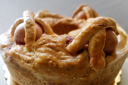 Neapolitan Stuffed Easter Bread Casatiello close upの写真素材