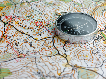 compass on orienteering mapの写真素材