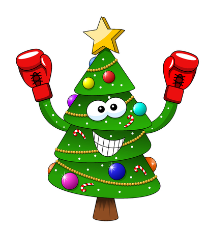 Cartoon xmas christmas tree boxer boxing gloves isolatedのイラスト素材